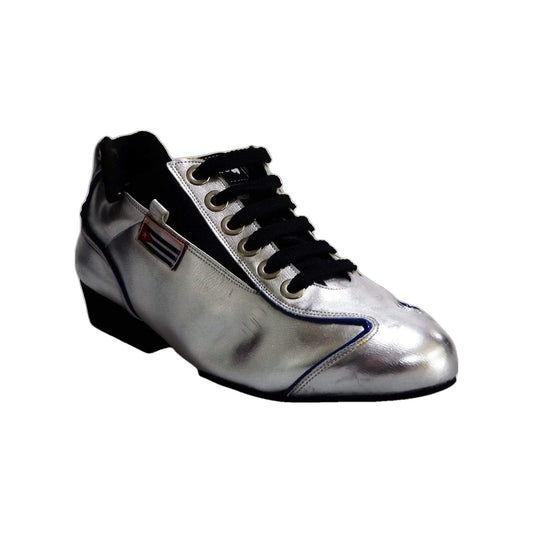 Scarpe da ginnastica Wish Dance Shop modello 113H Argento con profilo blu e banda cubana, dettagli lucidi e stile moderno