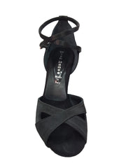 Carica immagine nella Galleria, Ely QB (32QB) - Scarpa Basica Da donna in Raso Seta Nero con Cuscino memorex e Cinturino incrociato alla Caviglia e Tacco a Rocchetto