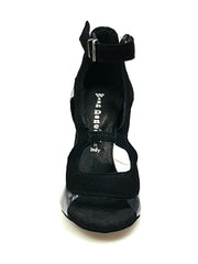 Carica immagine nella Galleria, Angela - Sandalo da Donna in Camoscio Nero con Parti in Plexiglass Tacco a Rocchettino Sottile Squadrato