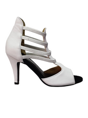Carica immagine nella Galleria, WitheAngel (460PW) - Sandalo da Donna in vera Pelle Bianca elastici bianchi e tacco a spillo in Vera Pelle Bianca Wish Dance Shop