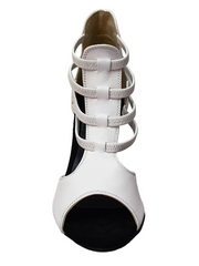 Carica immagine nella Galleria, WitheAngel (460PW) - Sandalo da Donna in vera Pelle Bianca elastici bianchi e tacco a spillo in Vera Pelle Bianca Wish Dance Shop