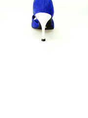 Load image into Gallery viewer, Tatyana (460PW) - Woman's Sandal in Royal Blue Suede with Silver Elastics and Silver Laminated Stiletto Heel