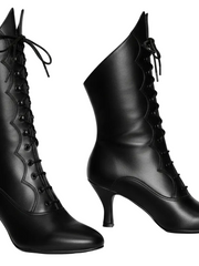 Carica immagine nella Galleria, Stivali in pelle nera Wish Dance Shop con chiusura anteriore, alamari a stringhe, modello D-3 Pairè (L/B/Jo).