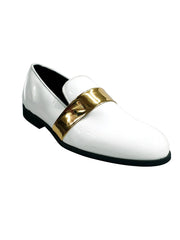 Carica immagine nella Galleria, Jackson (PJ) - Mocassino in Vernice Bianca e Fascia Oro Foderato in Vera Pelle Italiana Wish Dance Shop