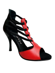 Carica immagine nella Galleria, Lilith (460) - Sandalo da Donna in Pelle Rossa con tallone e Tacco in Nera Wish Dance Shop