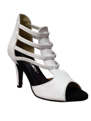 Carica immagine nella Galleria, WitheAngel (460PW) - Sandalo da Donna in vera Pelle Bianca elastici bianchi e tacco a spillo in Vera Pelle Bianca Wish Dance Shop
