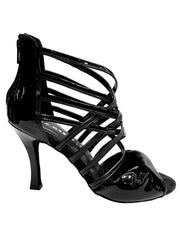 Carica immagine nella Galleria, Natalia (360) - Sandalo alto da Donna in Pelle Nera e Vernice Nera con Strisce in Pelle Nera e Vernice nera Wishdance