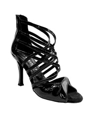 Carica immagine nella Galleria, Natalia (360) - Sandalo alto da Donna in Pelle Nera e Vernice Nera con Strisce in Pelle Nera e Vernice nera Wishdance