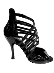 Carica immagine nella Galleria, Natalia (360) - Sandalo alto da Donna in Vernice Nera e Pelle Nera con Fascette in Pelle Nera e Vernice nera con Tacco a Spillo