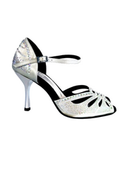Carica immagine nella Galleria, DADA Diamond QA (L5) - Scarpa da Ballo in Raso Grigio Argento con Swarovski Boreali e Tacco Stiletto Laminato Argento Wish Dance Shop