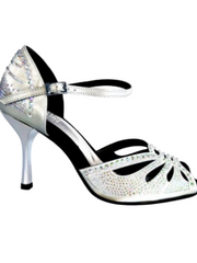 Carica immagine nella Galleria, DADA Diamond QA (L5) - Scarpa da Ballo in Raso Grigio Argento con Swarovski Boreali e Tacco Stiletto Laminato Argento Wish Dance Shop