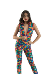 Load image into Gallery viewer, DENISE Fantasy Zip - Jumpsuit in Microfibra Traspirante Bielastica Modellante Contenitivo containment Fantasia Picasso multicolor