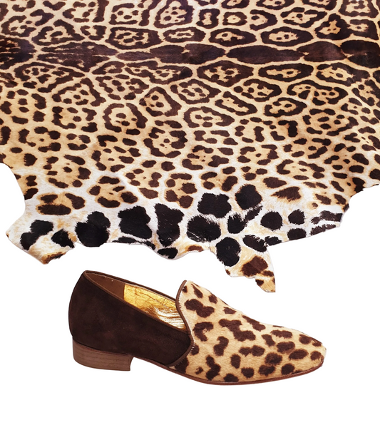 Scarpa da uomo AKIM MS21 Wish Dance Shop mocassino in cavallino maculato leopardo beige e camoscio marrone, forma lunga