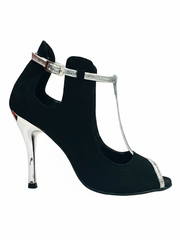 Carica immagine nella Galleria, Jenny (18/06) - Scarpa in Camoscio Nero con dettagli e Cinturini in Glitter Argento