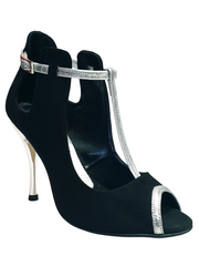 Carica immagine nella Galleria, Jenny (18/06) - Scarpa in Camoscio Nero con dettagli e Cinturini in Glitter Argento