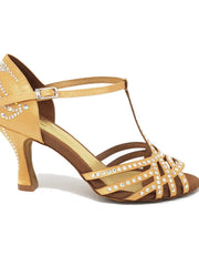 Carica immagine nella Galleria, Scarpa da ballo Wish Dance Shop Lana L12 in raso seta carne con Swarovski Boreali e tacco a rocchetto, dettaglio elegante.