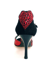Load image into Gallery viewer, BELL/C Plus Red Cuore SW Red F.3407 (R.L. by WISH DANCE) - Sandalo da donna in camoscio nero e Cuore di Swarovski Rosso e Galleria Rosso con Tacco a Rocchettino Smaltato nero