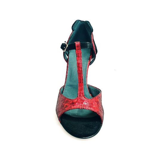 Sandalo donna Wish Dance BELL/C Plus Red Cuore in camoscio nero con cuore Swarovski rosso e tacco smaltato nero.