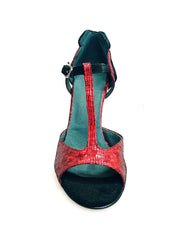 Load image into Gallery viewer, BELL/C Plus Red Cuore SW Red F.3407 (R.L. by WISH DANCE) - Sandalo da donna in camoscio nero e Cuore di Swarovski Rosso e Galleria Rosso con Tacco a Rocchettino Smaltato nero