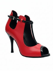 Carica immagine nella Galleria, Jenny Red (18/06) - Scarpa in Pelle Rossa con dettagli e cinturini in vernice nera
