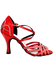 Load image into Gallery viewer, CAROLIN QC (Marea L14) - Woman's Shoe in Red Silk Satin With Boreal Swarovski and Spool Heel / Slim Latin