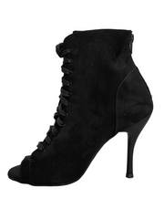 Carica immagine nella Galleria, ALEXIS Black (Art. 132) - Mezzo Stivaletto con Zip in Camoscio Nero Tacco a Spillo in Alluminio  Verniciato effetto gommato Nero