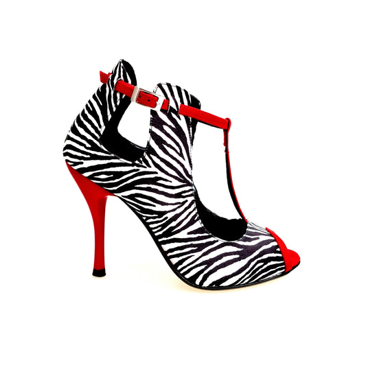 Scarpa in Raso Seta Disegno Zebra Jenny Wish Dance, rosso, vista laterale