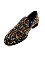Carica immagine nella Galleria, Leopard Brown (800PJ) - Mocassino da Uomo in Camoscio nero con Swarovski neri borchiette marrone e Oro Maculata Livrea Leopardo