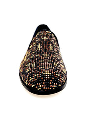 Carica immagine nella Galleria, Leopard Brown (800PJ) - Mocassino da Uomo in Camoscio nero con Swarovski neri borchiette marrone e Oro Maculata Livrea Leopardo