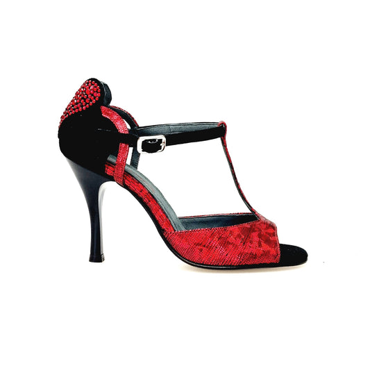 Sandalo da donna in camoscio nero e Cuore di Swarovski Rosso e Galleria Rosso BELL/C Plus Red Cuore SW Red, vista laterale