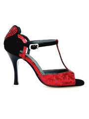 Load image into Gallery viewer, BELL/C Plus Red Cuore SW Red F.3407 (R.L. by WISH DANCE) - Sandalo da donna in camoscio nero e Cuore di Swarovski Rosso e Galleria Rosso con Tacco a Rocchettino Smaltato nero