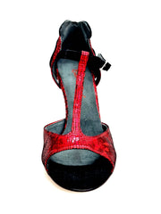 Load image into Gallery viewer, BELL/C Plus Red Cuore SW Red F.3407 (R.L. by WISH DANCE) - Sandalo da donna in camoscio nero e Cuore di Swarovski Rosso e Galleria Rosso con Tacco a Rocchettino Smaltato nero