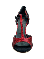 Load image into Gallery viewer, BELL Red/Black (R.L. by WISH DANCE) - Sandalo da donna in camoscio nero e Galleria Rosso con Tacco Alto a Spillo Sottile Smaltato nero