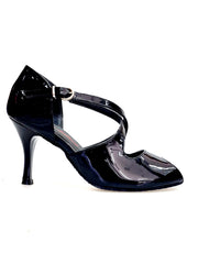 Load image into Gallery viewer, DANY Black F.3407 (R.L. by WISH DANCE) - Scarpa da donna in Pelle di Vernice Nera con Tacco a Rocchettino Smaltato nero