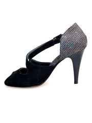 Carica immagine nella Galleria, DANY Black F.3407 (R.L. by WISH DANCE ) - Avanti Camoscio Nero Tallone Tessuto Rachele Boreale multicolor Tacco a spillo largo Smaltato nero