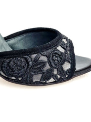 Load image into Gallery viewer, BRUNA/BO SW F.626 (R.L. by WISH DANCE) - Sandalo da donna Tallone in camoscio nero con applicazione Swarovski Boreali e Vernice nera Tomaia Pizzo Sally Nero con Tacco a Spillo Smaltato nero