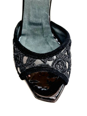 Load image into Gallery viewer, BRUNA/BO SW F.626 (R.L. by WISH DANCE) - Sandalo da donna Tallone in camoscio nero con applicazione Swarovski Boreali e Vernice nera Tomaia Pizzo Sally Nero con Tacco a Spillo Smaltato nero