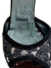 Load image into Gallery viewer, CATE/BO Black (R.L. by WISH DANCE) - Sandalo da donna in camoscio nero e Pizzo Sally Nero con Tacco a Rocchettino Smaltato nero