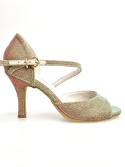 Carica immagine nella Galleria, LUNA N/Oro F.533 (R.L. by WISH DANCE) - Sandalo da donna in Tessuto materiale Notturno Oro Cangiante multicolor con Tacco a Rocchettino rivestito in notturno oro