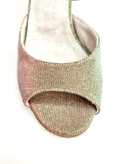 Carica immagine nella Galleria, LUNA N/Oro F.533 (R.L. by WISH DANCE) - Sandalo da donna in Tessuto materiale Notturno Oro Cangiante multicolor con Tacco a Rocchettino rivestito in notturno oro