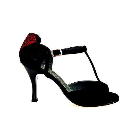 Sandalo da donna in camoscio nero e Cuore di Swarovski Rosso BELL/C Plus Black Cuore SW Red F.3407 Wish Dance, vista laterale