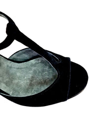 Carica immagine nella Galleria, BELL/C Plus Black Cuore SW Red F.3407 (R.L. by WISH DANCE) - Sandalo da donna in camoscio nero e Cuore di Swarovski Rosso con Tacco a Rocchettino Smaltato nero