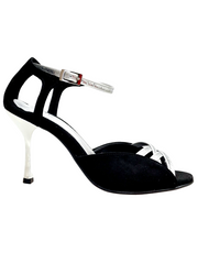 Carica immagine nella Galleria, Morgane Scarlett (691) - Sandalo da Donna in Camoscio Nero con Fascette in Glitter Argento e Tacco a Stiletto laminato argento