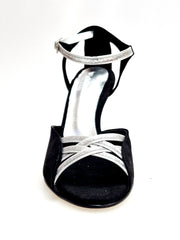 Load image into Gallery viewer, Morgane Scarlett (691) - Sandalo da Donna in Camoscio Nero con Fascette in Glitter Argento e Tacco a Stiletto laminato argento