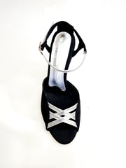 Load image into Gallery viewer, Morgane Scarlett (691) - Sandalo da Donna in Camoscio Nero con Fascette in Glitter Argento e Tacco a Stiletto laminato argento