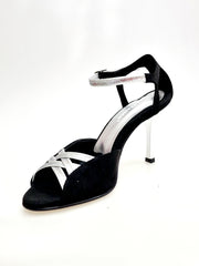 Load image into Gallery viewer, Morgane Scarlett (691) - Sandalo da Donna in Camoscio Nero con Fascette in Glitter Argento e Tacco a Stiletto laminato argento