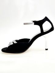 Load image into Gallery viewer, Morgane Scarlett (691) - Sandalo da Donna in Camoscio Nero con Fascette in Glitter Argento e Tacco a Stiletto laminato argento