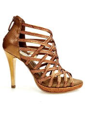 Carica immagine nella Galleria, Intrigo (780PLT) - Scarpa da Donna in Glitter Bronzo Tallone in Lurex Bronzo con Tacco alto a Spillo Largo Laminato Oro Ramato e Plateau Flex