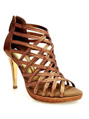 Carica immagine nella Galleria, Intrigo (780PLT) - Scarpa da Donna in Glitter Bronzo Tallone in Lurex Bronzo con Tacco alto a Spillo Largo Laminato Oro Ramato e Plateau Flex