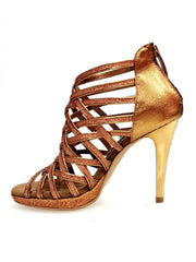 Carica immagine nella Galleria, Intrigo (780PLT) - Scarpa da Donna in Glitter Bronzo Tallone in Lurex Bronzo con Tacco alto a Spillo Largo Laminato Oro Ramato e Plateau Flex